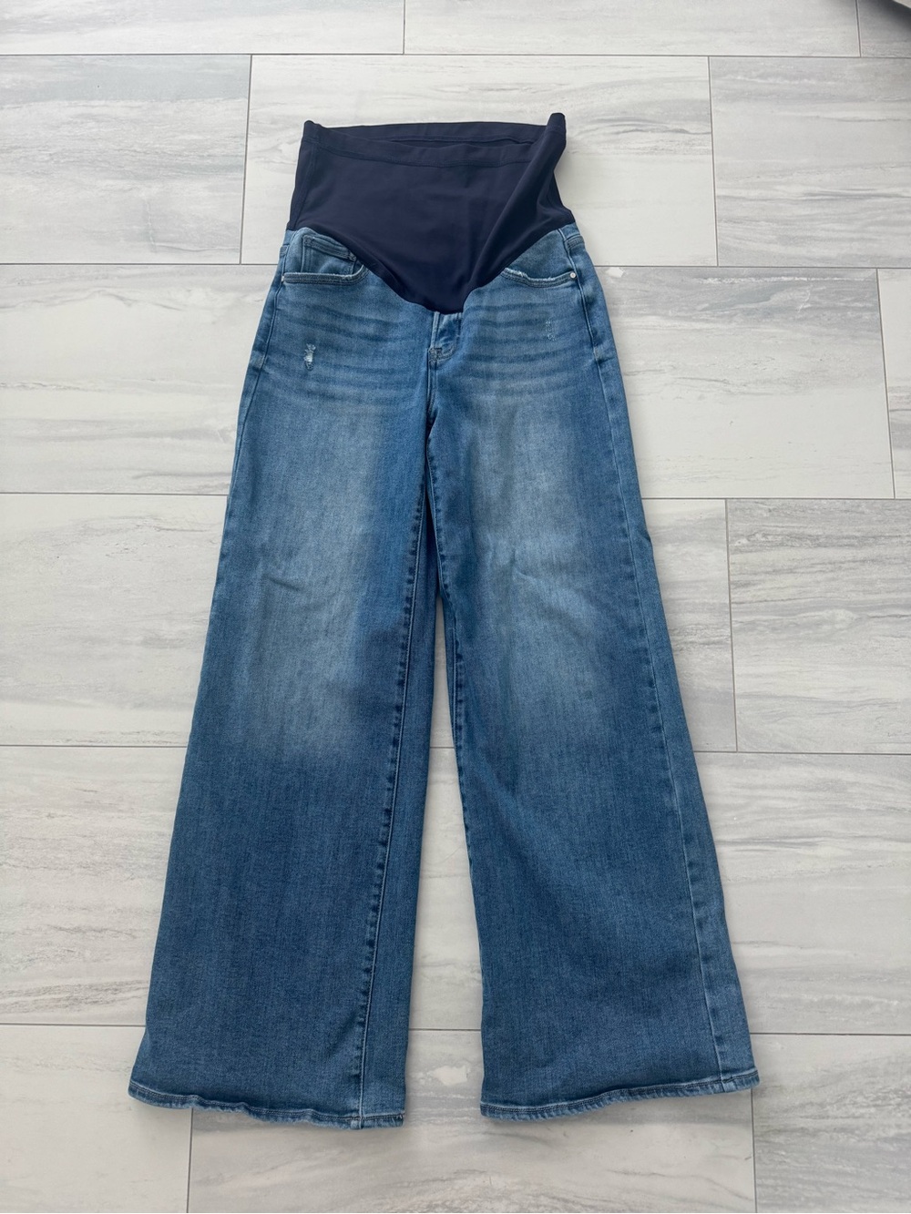 Pinkblush Blue Wide-Leg Maternity Jeans with Navy Over Belly Panel
